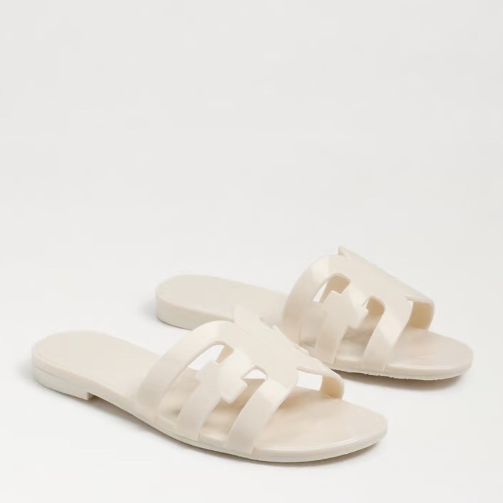Sam Edelman Bay Jelly Slide Sandals Womens 8 Ivory Cream Good Cutout Logo‎ Flat